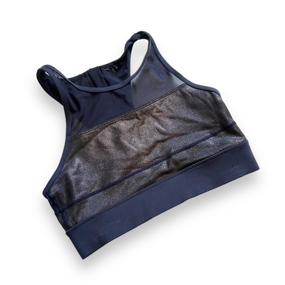 Zyia active size S navy blue twilight all star sports bra glitter mesh